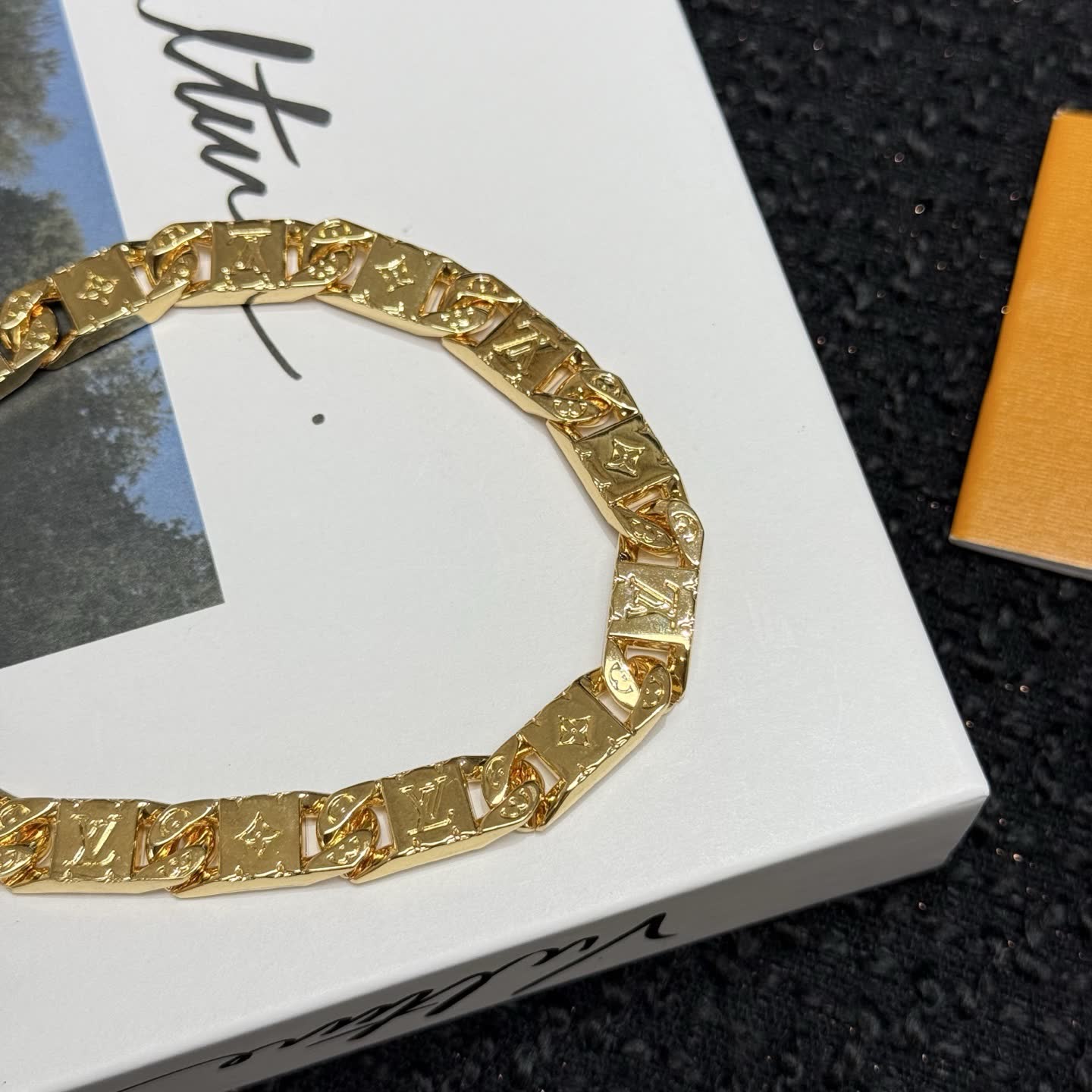 Louis Vuitton Gold Tone Monogram Necklace
